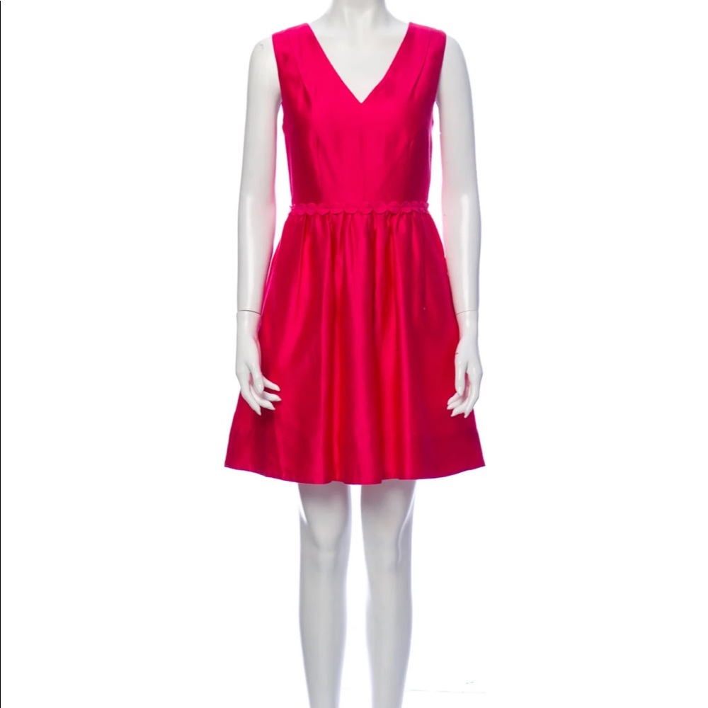 Draper James Hot Pink Fit and Flare V-Neck Mini Dress with Stitched Circle Belt